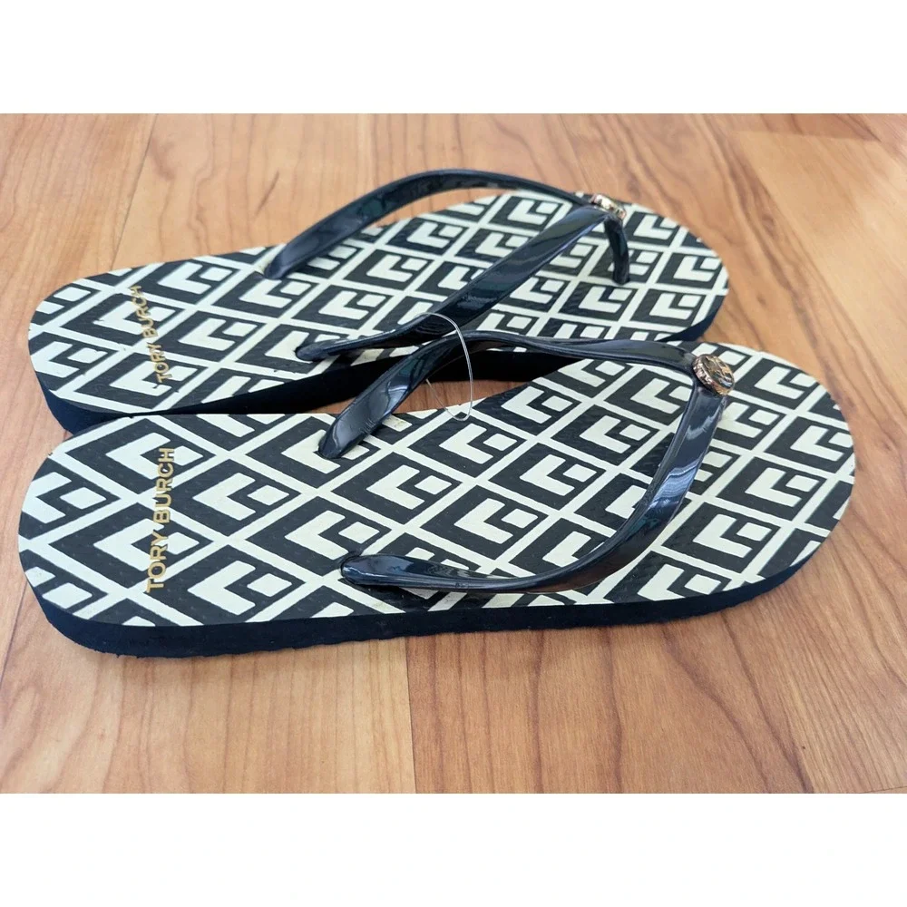Tory Burch Flip Flops Women 7.5-8 Designer Preppy Resortwear Luxury Logo Sandal